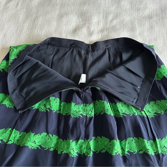 J.Crew Pleated Silk Skirt Navy Green Beanstalk Stripe Womens Sz 6 Office Preppy - Picture 4 of 12